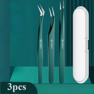 TEMU 3pcs Precision Eyelash Extension Tool Set - No Power/battery Needed, Hypoallergenic - Includes Tweezers, Clamp And Dolphin Clip For Eyelash Extensions Application