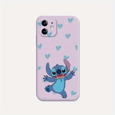 TEMU Creative Stitch Cartoon Art Illustration Capa Soft Tpu For Se 7 8 X Xs Xr 11 12 Mini Pro Shockproof Matte Straight Edge Purple Cover Phone Case