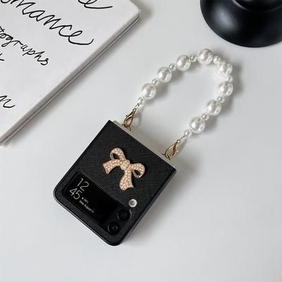 TEMU A Minimalist Glitter Bow Phone Case With Bracelet, Compatible With Galaxy Z Flip 6, 5, 4, And 3.