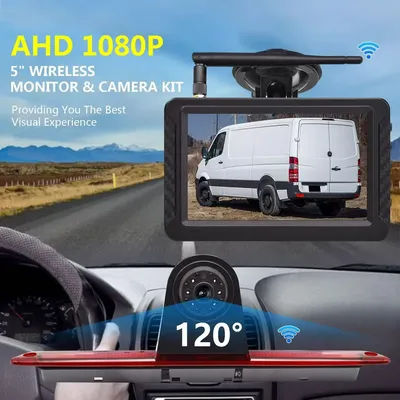 Kit caméra et moniteur de recul sans fil CVBS Brake Light avec moniteur HD 5 pouces pour Mercedes Sprinters et VW artisan