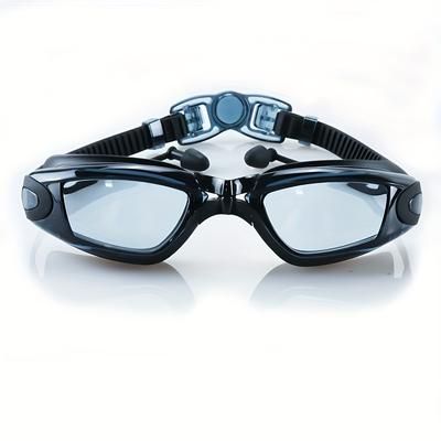 TEMU 1pc Swimming Goggles -adjust Strap & Earplugs - Waterproof Clear , Fit For , Training & Play (transparent/black), Swim Goggles