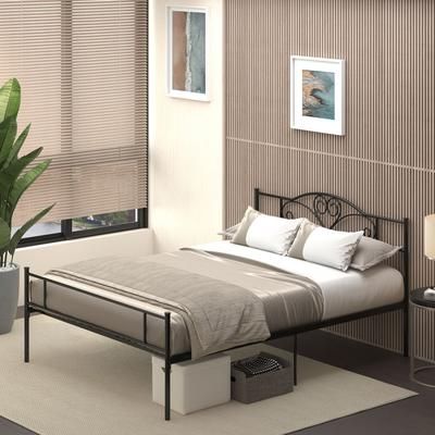 TEMU 5ft4 King Metal Bed Frame, Steel Bed Base With Headboard And Footboard, 31cm Under-bed Storage Space And Metal Slat Support For Bedroom, 165 X 211cm, Black