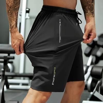 TEMU Men's Lightweight Quick-dry Athletic Shorts - Breathable, Loose Fit With Adjustable Drawstring, Solid For Gym, Running & Casual Wear, Workout Shorts, Gym Apparel, Sleek Sporty Look,