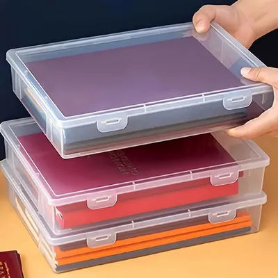1Pc Transparent Storage Container Plastic Dustproof Box Stationery Jewelry Portable Large Capacity A4 A5 File Organizer Supplies
