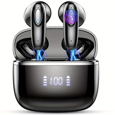 TEMU T19 Wireless Earphones, 2024 Wireless 5.3 Earphones, Equipped With 4 Enc Microphones, 40 Hour Playback In Ear Bass Earphones, Noise Cancelling Mini Earplugs, Led Display Screen Wireless Earphones