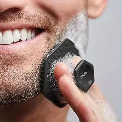 Men's Silicone Facial Scrubber with Massage Pad Unscented Gentle Beard Skin Care Tool Brush for Daily Cleansing