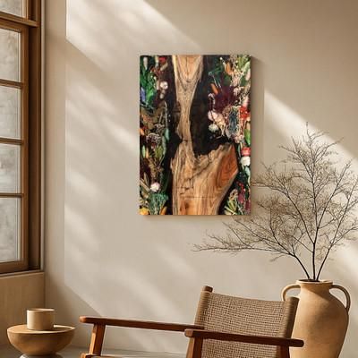 'Resin-Coated Longan Wood and Natural Wildflower Wall Art'