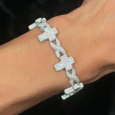 2026 New High Quality Classic Cross Bracelet Bling Cubic Zircon Cuban Chain Bracelet Hip Hop Jewelry Gift