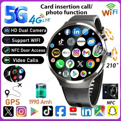 Smart Watch 5G LTE 210° Rotary Camera insert Sim Card Google Play Store App Download NFC GPS WIFI Heart Rate Android Smartwatch
