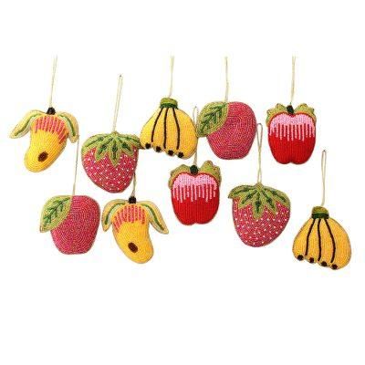 Beaded ornaments, 'Tropical Fruit' (set of 10)