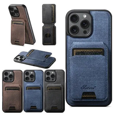 Magnetic Denim Texture Leather Case Wallet Case For iPhone 16 Pro Max 15 14 Plus 13 12 Magsafe Phone Cover Cards Bag Kickstand