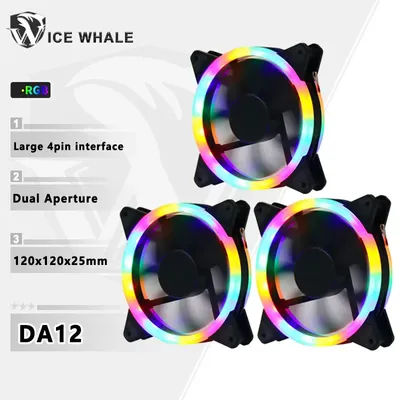 ICE Whale DA12 Rgb PC Case Fan Ventoinha Quiet 120mm Computer Case Fan Big 4pin Water Cooler CPU Cooling Fan Ventilador