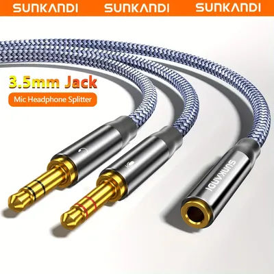 SUNKANDI Headphone Adapter 3.5mm Female to 2 Dual 3.5mm Male Mic Audio Y Splitter Cable for Headphone, Tablets, Speakers