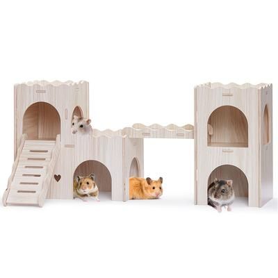 TEMU Large Wooden Hamster Castle, Double Layer, Multi-compartment Hideaway And Ladder, Suitable For Hamsters