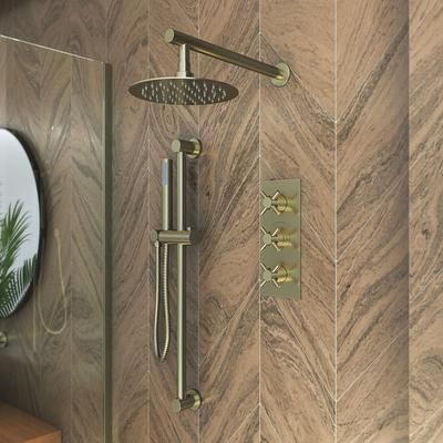 Randolph Morris Tranquil Rainfall Shower Set with Tranquil Rainfall Shower Head, Metal Cross Valve, Grab Bar and Round Wand Handshower RMAS-3TMC-RH-HSW-BB