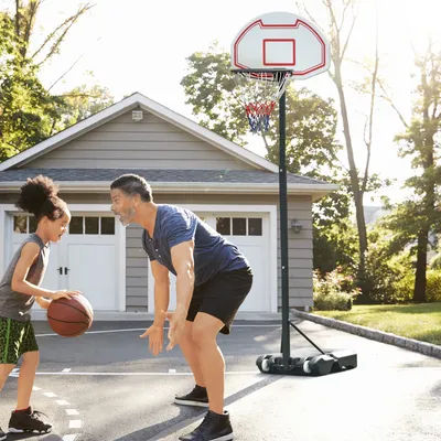HOMCOM Portable Basketball Hoop Stand, 1.55-2.1M Adjustable Height, Freestanding, Wheels, White