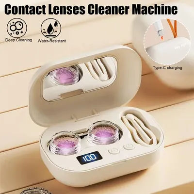 Rechargable portable Ultrasonic Contact Lens Cleaner machine Fit Disposal Soft Lens, Colored Contact Lens, RGP Lens and OK Lens