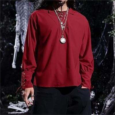 Punk Gotico Medievale Rinascimento Blusa / Camicia Costume Cosplay Tunica Guerriero Cavaliere Vichingo Cavaliere Celtico Ranger Coulisse Tinta unita Costume Per uomo Celtico Costumi da pirata