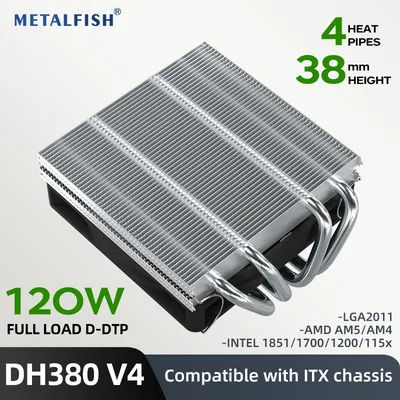 METALFISH DH380 Low Profile CPU Cooler 38mm Height 4 Heat pipe Radiator for 1700/1200/115x/AM5 AM4 Mini ITX Compact Platform
