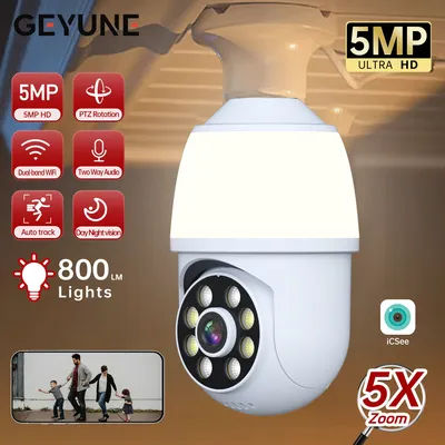5MP E27 Bulb Camera Wifi Surveillance with LED Bulb PTZ 10X Zoom Ai Human Tracking Two-way Audio Night Vision Wireless Cam ICSEE