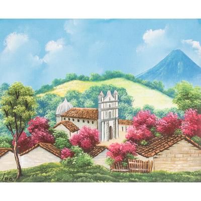 Church in Zunil,'Impressionist Oil Painting of Church & Nature in Guatemala'
