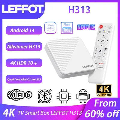 LEFFOT H313 Android 14 Smart TV Box ATV TV Box 4K@60fps 100M/LAN Wifi6 BT5.0 Google Voice Assistant Media Player Set Top Box