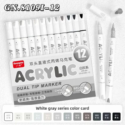 GN 132/12 Colors Direct Acrylic Markers Dual Tip Overlay Coloring Chisel Soft Flexible Pen Brush School Art Supplies Stationery