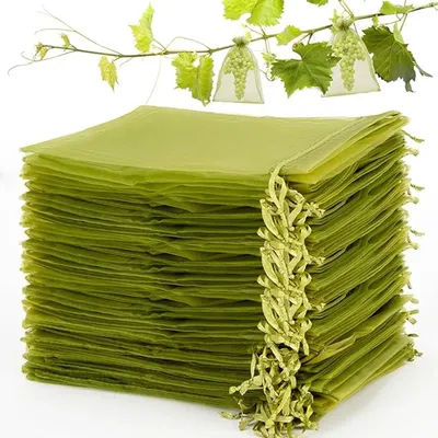 100pcs army green various sizes breathable organza fruit mesh bags for mangoes, flowers bananas protect plants from damage