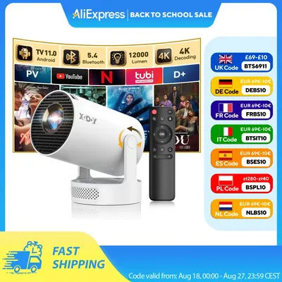 XGODY 4K 1080p LED Projector with 12000 Lumen Brightness, WiFi 6 Bluetooth 5.0 Portable Home Theater System for entertainment
