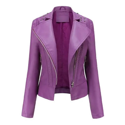 Motorcycle PU Leather Jacket for Women, Fashionable Lapel, Black Motorcycle Jacket, Quality, Short, Autumn