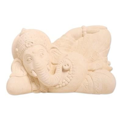 Ganesha at Peace,'Hand Carved Sandstone Ganesha Statuette'