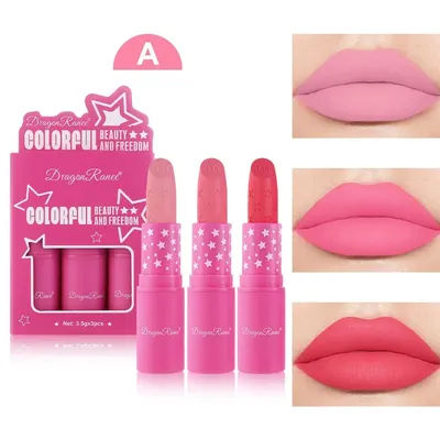 3Pcs/Box Korean Matte Lipstick Set for Women Waterproof Long-Lasting High Pigmented Lipgloss Cosmetic Beauty Makeup