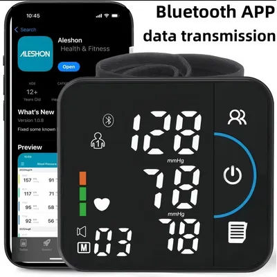 Tensiomètre vocal Bluetooth au poignet, tensiomètre USB pour la fréquence cardiaque et les pulsations, moniteur LED, tensiomètre automatique