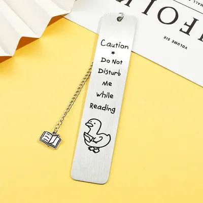 Stainless Steel Duck Reading Bookmark with Book Pendant, Engraved 'Don't Disturb Me While Reading', Reading Gift For Bookworms