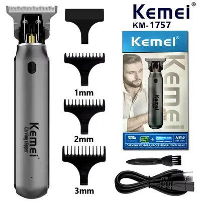 Kemei Hair Clippers Men's Beard Trimmer Zero Gapped T-Blade Mini Hair Cutting Machine Cordless Professional clippers KM-1757