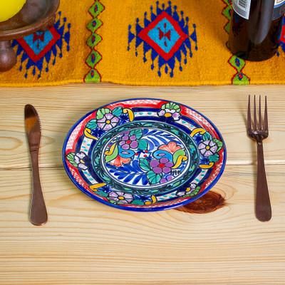 Mexican Fiesta,'2 Ceramic Floral Dessert Plates Crafted in Talavera Style'