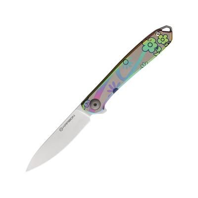 Karbon Knives Tidbit Floral Folding Knife 4in Closed 3in PVD Coated Bohler N690 SS Blade Stainless Steel Handle KARB108 FLORAL PATTERN