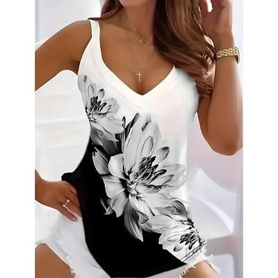 Per donna Camicia Blusa Floreale Grafico Vintage Tropicale Elegante Senza Maniche Spallina Scollo a V Top Regolari Quotidiano Stampato Bianco e nero Rosso Viola Estate Primavera