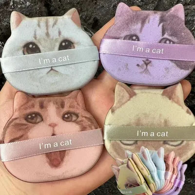 4/12pcs Kitty Air Cushion Powder Puff Cute Cat Cosmetic Puffs Hydrophilic Non-latex Facial Foundation Beauty Tool Dry Wet Makeup