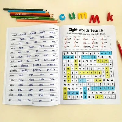 220 Sight Words Learning Workbook with Answer Key Educational Handwriting Sight Words Search Games for Age 3+ School Supplies