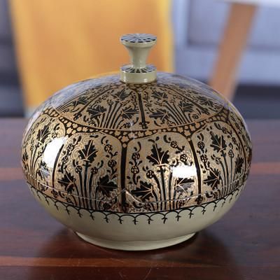 'Leafy Folk Art-Themed Papier Mache and Wood Decorative Box'