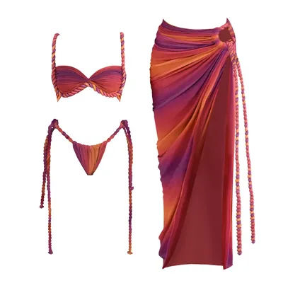Bikini au crochet avec couverture pour femme, maillot de bain sexy, jupe longue, costume de batterie, vêtements de plage de natation imbibés, nouveau