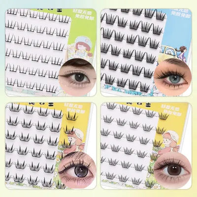 6 Rows Glue-free False Eyelashes C Curling Natural Thick Lashes Women Daily Individual Eyelash Extensions Clusters Cosplay Party