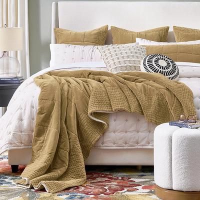 Hand Stitched Luxe Velvet Quilt - Tan, Full/Queen - Grandin Road