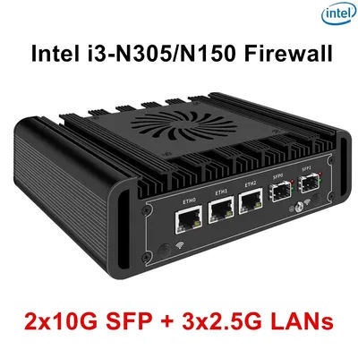 PC pare-feu solide 2x10G SFP + 3x2.5G LAN Intel i3 N305 N150 N100 Mini PC DDR5 NVMe serveur hôte Proxmox pfSense OPNsense