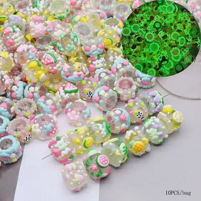 10pcs/bag Acrylic Beads Night Light Hand-painted Fruit Beads for Jewelry Making DIY Phone Chain Bead Pen Accessories