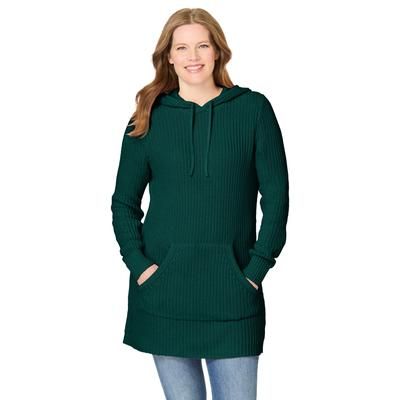 Plus Size Women's Shaker Sweater Pullover Hoodie by Woman Within in Emerald Green (Size 5X)