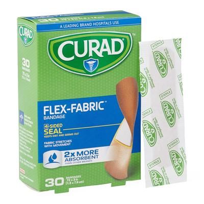 Curad Flex-Fabric Adhesive Bandages, 3/4" x 3" Strips, 30/Bx, 1 BX (CUR47315RRBZ)
