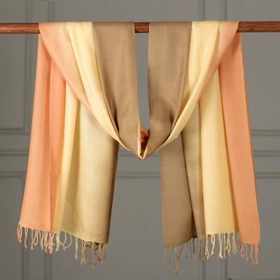 Earthy Muse,'Earthy-Toned Ombre-Patterned 100% Wool Shawl from India'