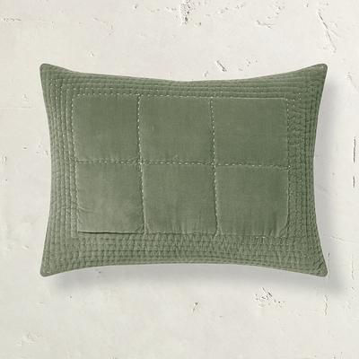 Hand Stitched Luxe Velvet Sham - Green, King - Grandin Road